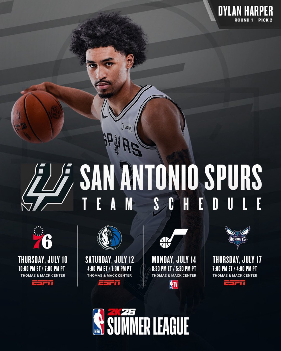 新科榜眼哈珀VS探花埃奇库姆！2025NBA马刺夏季联赛赛程时间表